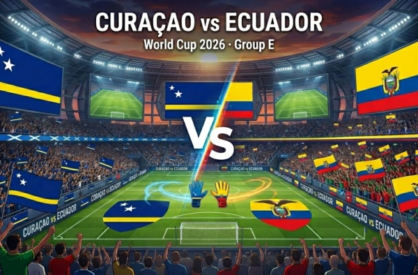 Curaçao vs Ecuador World Cup 2026 match preview graphic, smallest nation at the World Cup facing Ecuador in Group E